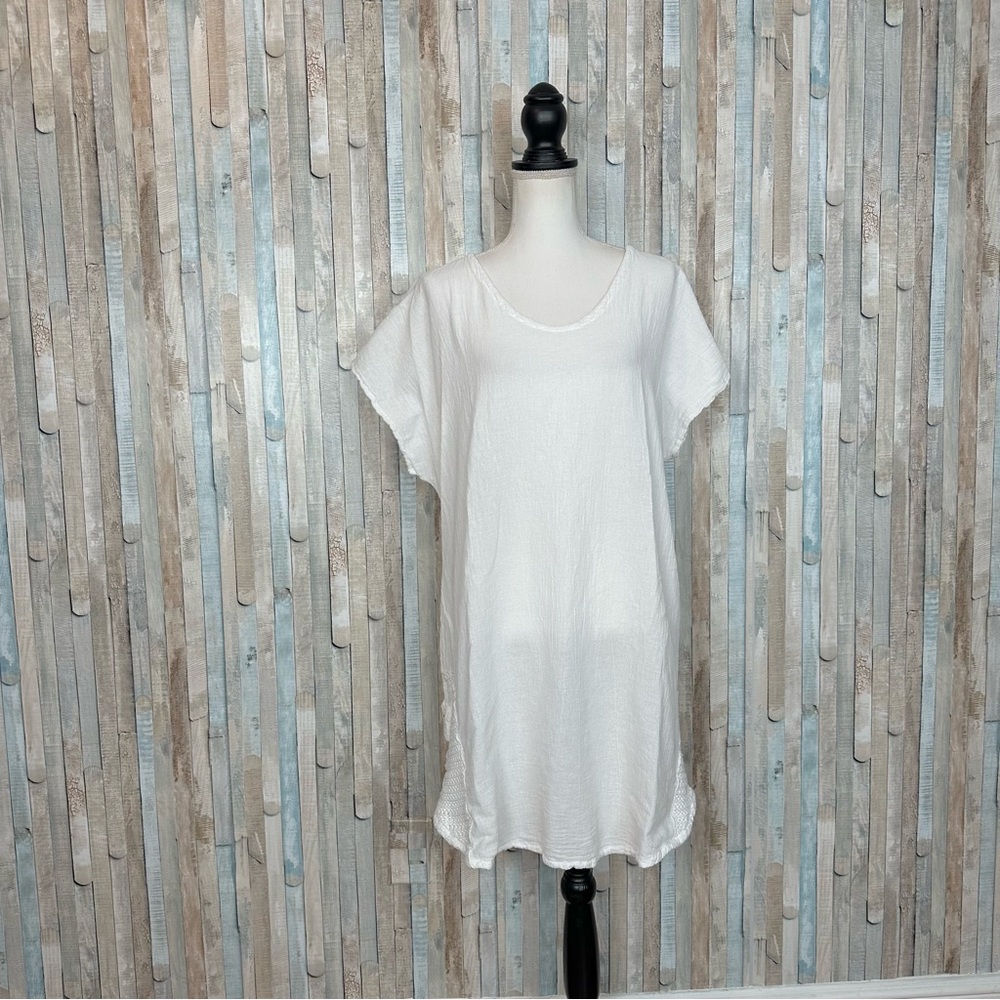 Cottonways 3 2X 3X White Cotton Gauze Robin Tunic Top Blouse Shirt Longline